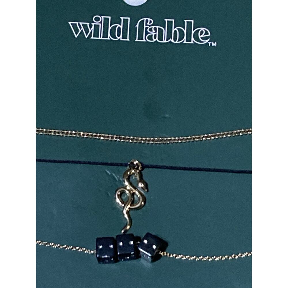 Lot of 3 Necklaces Gold tone Black ~ Single chain, Snake, Dice. Goth‎ Steampunk